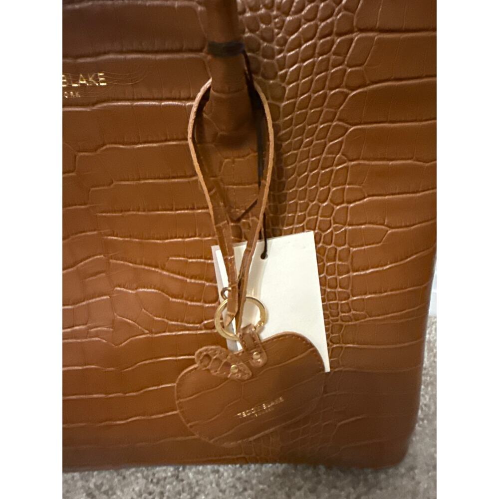 NWT Teddy Blake Vanessa Croco Embossed Italian Leather Tote Bag Cognac Brown - Picture 5 of 9